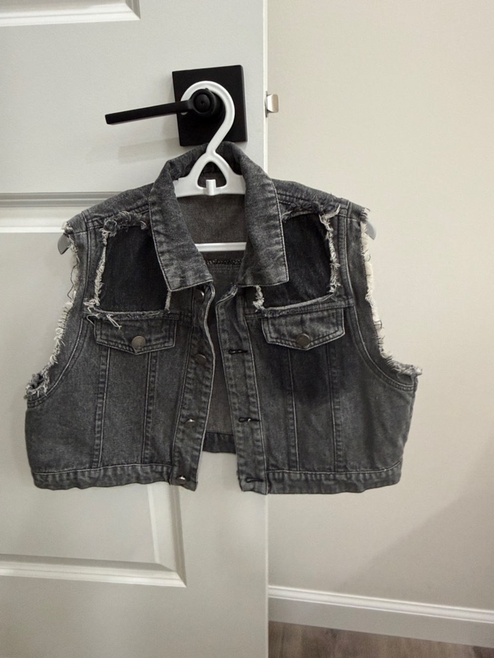 Black Washed Distressed Denim Vest